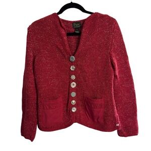 Pure Handknit Cardigan women's Size M/L Chunky Red‎ Boho Crop